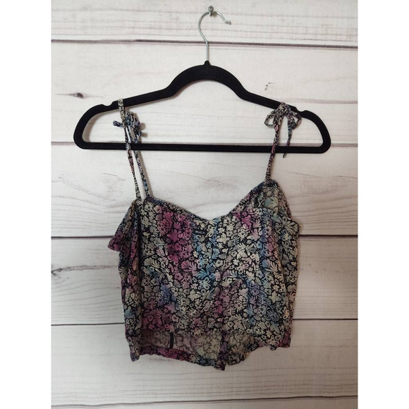 RVCA Womens Crop Top Purple Blue Butterfly Print Sleeveless Spaghetti Strap M - Picture 2 of 6